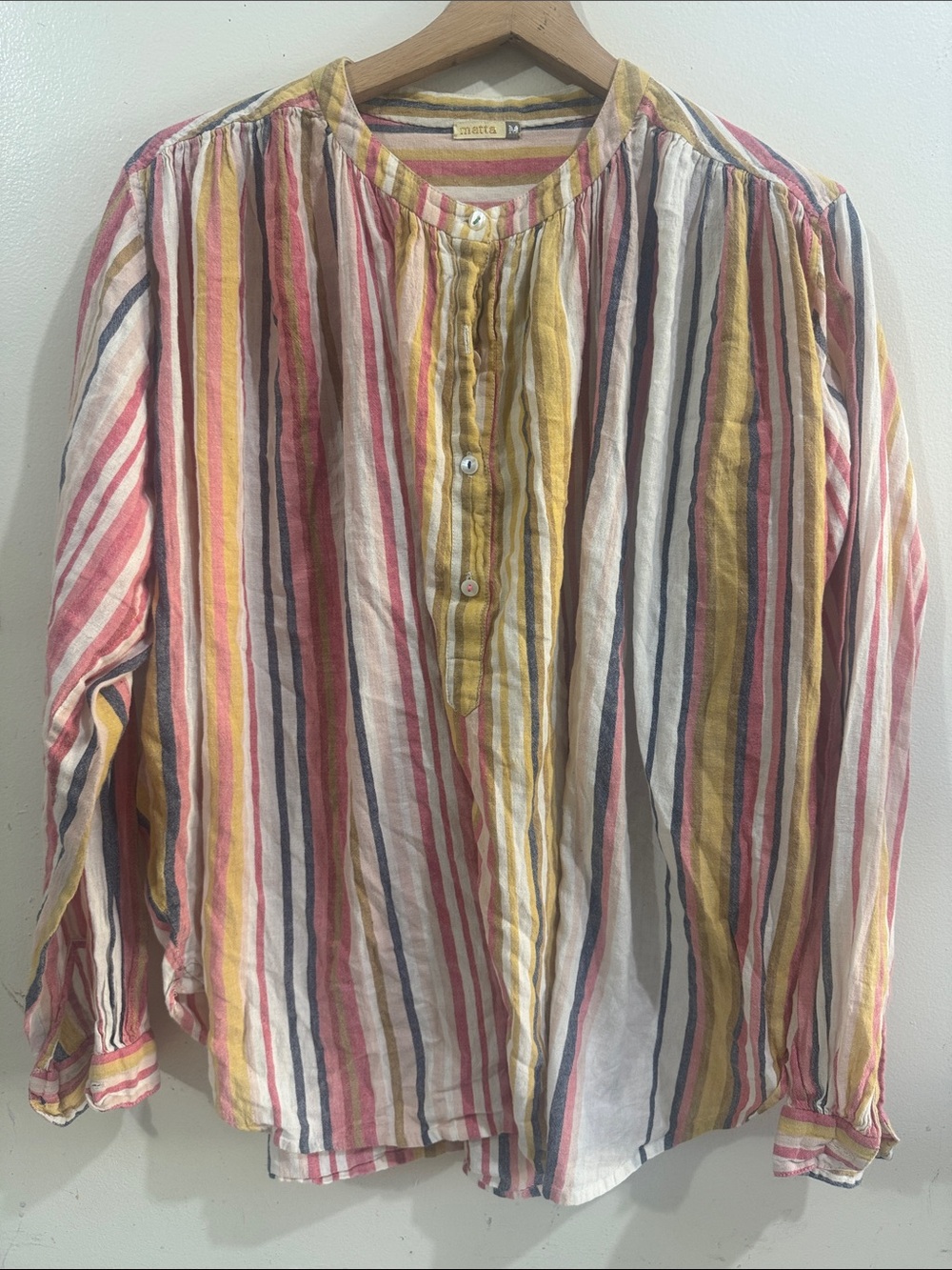 Matta Striped Multicolor Button-Front Peasant Blouse